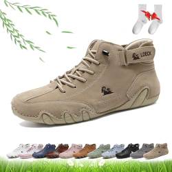 Damen handgefertigte High-Top-Stiefel, deck Barfuß-Wanderschuhe Damen Draussen Rutschfest Leicht Atmungsaktiv Chukka-Stiefel Flache Slipper zum Wandern und Spazierengehen ( Color : Khaki , Size : 37 E von LOVEWLVNCL