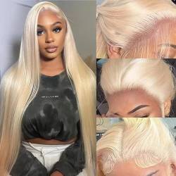 Echthaar Perücken Blonde 613 13x4 Transparent Lace Front Wigs Human Hair Straight Human Hair Wigs for Women 150% Density Brazilian Human Hair Wig Can Be Dye Any Color 20 inch Echthaar Perrücke Frauen von LOVFIR