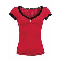 Damen Spitzenbesatz Crop Tops Fairycore 2000er Jahre Ästhetik T-Shirt Y2k Kurzarm Retro Grunge Tee Streetwear, rot, Small von LOVHOT