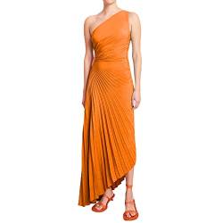 LOVHOT Elegantes Abendkleid für Damen, sexy, einschultrig, plissiert, figurbetont, langes Kleid, unregelmäßig, Cocktail-Partykleid, Orange, X-Large von LOVHOT