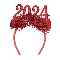 LOVIVER 2024 Frohes Neues Jahr Stirnband Haarbänder Verkleiden Haarschmuck Glitzer Pailletten Haarreifen für Abschlussball Geburtstag Kostüm Geschenk, Rot von LOVIVER