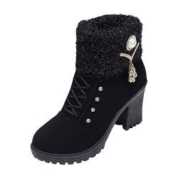 LOVIVER Damen-Winterstiefel, Stiefeletten, kaltes Wetter, kurze Stiefel, klobiger Absatz, elegant, trendig, für Kleider, seitlicher Reißverschluss, Schwarz, 36 von LOVIVER