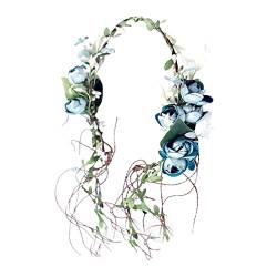 LOVIVER Handgemachtes Blumen-Stirnband Haarkranz Blumenkrone Brautkopfschmuck Frauen Mädchen Verstellbares Haarband für Urlaub, Hochzeit, Party, Festival, Blau von LOVIVER