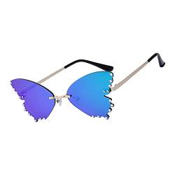 LOVIVER Leichte Sonnenbrille in Schmetterlingsform für Frauen, UV-Schutz, rahmenlose Strass, modische Brillen für weibliche, Party, Strand im Freien, Blau von LOVIVER