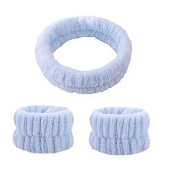 LOVIVER Spa Stirnband Handgelenk Waschband Gesichtswaschset Enthält 1 Mikrofaser Stirnband 2 Handgelenk Waschbänder für Frauen Und Mädchen, Blau von LOVIVER