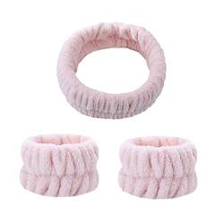 LOVIVER Spa Stirnband Handgelenk Waschband Gesichtswaschset Enthält 1 Mikrofaser Stirnband 2 Handgelenk Waschbänder für Frauen Und Mädchen, Hell-Pink von LOVIVER
