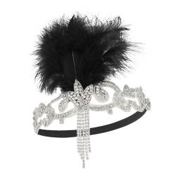 LOVIVER Stirnband, 1920er Jahre Kopfbedeckung, Haarband, Retro Anzieh Kopfbedeckung, Feder Kopfbedeckung für Bühnenaufführung, Abschlussball, Hochzeit, Schwarz von LOVIVER