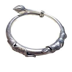 LOt S990 Sterling Silber Armreif Lotusblume Armband Frauen Retro Ethnischen Stil Push-Pull-Ring Sterling Silber Armband39g von LOt
