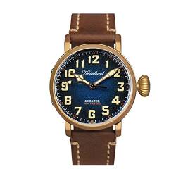 Hruodland Herren-Armbanduhr, Bronze, automatischer Farbverlauf, Saphirglas, 300 m, wasserdicht, mechanische Flieger-Armbanduhr für Herren und Herren, Farbverlauf blau, Retro von LOve Peace