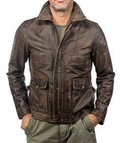 LP-FACON Jones Herren Lederjacke Harrison Ford Vintage Used-Look, Braun, D2) Used-Braun, XL von LP-FACON