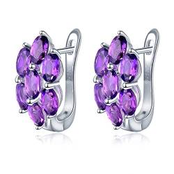 LP LOHASPIE Ohrclips für Damen Massiv 925 Sterling Silber mit Ovalschliff Rot Lila Natürlicher Edelstein Ohrring Rhodiniert Elegantes Stil Design Edlen Schmuck zum Geburtstag Weihnachten (Amethyst) von LP LOHASPIE