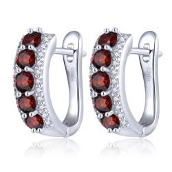 LP LOHASPIE Ohrringe für Frauen Mädchen S925 Sterling Silber Natürlicher Edelstein Roter Granat Januar Birthstone Elegante Rhodium überzogener Ohrring Feiner Schmuck für Sie (Natürlicher Granat) von LP LOHASPIE