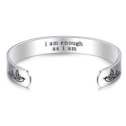 Inspirierendes Motivations-Armband mit der Inschrift „I am enough as I am“, Bohemian-Schmuck, Armreif aus Edelstahl von LParkin