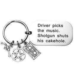 LParkin Supernatural Gifts Schlüsselanhänger Driver Picks The Music Shotgun Shuts His Cakehole Supernatural Birthday Gifts for Men Women, weiß, M von LParkin