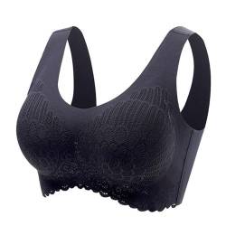 Damen Komfort BH Damen Große Größen, Ohne Bügel Push Up Nahtlos Sport BH Gepolstert Spitzen Bra Gepolstert Bralette T-Shirts BH Seamless Bra, Schwarz -XXL von LQSCJS