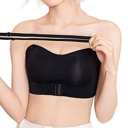 Trägerloser Damen Bralette, Damen Trägerloser BH, Women's Front Buckle Lift BH, Nahtloser Bandeau-BH Trägerlos mit Abnehmbare Träger (Schwarz, L) von LQSCJS