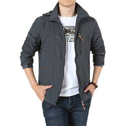 LQX Langarm Jacke Herren Frühling Herbst Casual All-Match Übergangsjacke Herren Mit Taschen Wasserdicht Jacke Männer Outdoor Wandern Schnelltrocknend Hoodie Jacke Herren H-Grey XL von LQX