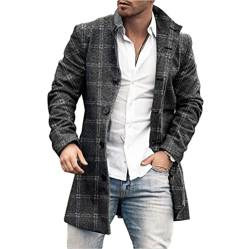 Langarm Jacke Herren Slim Fit Stehkragen Knopfleiste Tweed-Mantel Herren Mittlere Länge Einfarbig/Kariert Casual Jacke Herren Täglich Pendeln All-Match Mode Jacke Herren DY-12 XL von LQX