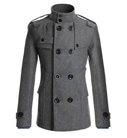 Tweed Mantel Herren Slim Fit Hoher Kragen Zweireihig Langarm Mantel Herren Herbst Winter Mittlere Länge Casual Jacke Herren Urban Britischer Stil Einfarbig Mantel Herren B-Grey M von LQX