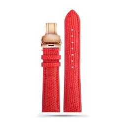 LQXHZ 16mm 18mm 20mm 22mm Schwarz Braun Rot Grade Eidechse Muster Männer Und Frauen Echtes Leder Uhrenarmband (Color : Red rose buckle, Size : 15mm) von LQXHZ
