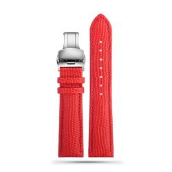 LQXHZ 16mm 18mm 20mm 22mm Schwarz Braun Rot Grade Eidechse Muster Männer Und Frauen Echtes Leder Uhrenarmband (Color : Red silver buckle, Size : 15mm) von LQXHZ