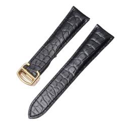 LQXHZ Armband Aus Alligatorleder, Kompatibel Mit Cartier Solo Tank London, Echtes Leder, Schwarz, Braun, Uhrenarmband For Herren Und Damen, 16 18 20 22 24 Mm (Color : Black-gold, Size : 16mm) von LQXHZ