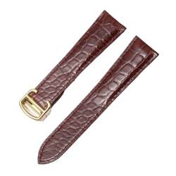 LQXHZ Armband Aus Alligatorleder, Kompatibel Mit Cartier Solo Tank London, Echtes Leder, Schwarz, Braun, Uhrenarmband For Herren Und Damen, 16 18 20 22 24 Mm (Color : Brown-gold, Size : 17mm) von LQXHZ