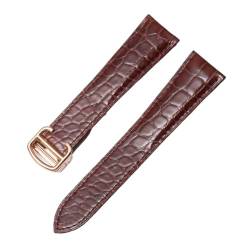 LQXHZ Armband Aus Alligatorleder, Kompatibel Mit Cartier Solo Tank London, Echtes Leder, Schwarz, Braun, Uhrenarmband For Herren Und Damen, 16 18 20 22 24 Mm (Color : Brown-rosegold, Size : 18mm) von LQXHZ