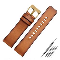 LQXHZ Echtes Lederarmband Kompatibel Mit Diesel DZ7406 DZ7408 DZ4476 DZ4343 Uhrenarmband Braunes Armband 22 Mm 24 26 Mm Retro-Armbanduhrenband (Color : Brown goldr buckle, Size : 22mm) von LQXHZ