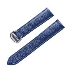 LQXHZ Gürtel Leder Uhrenarmband Litschi Weiches Leder Herrengürtel Damen Armband Kompatibel Mit Cartier Tank London Blue Uhrenzubehör (Color : Blue silver buckle, Size : 17mm) von LQXHZ