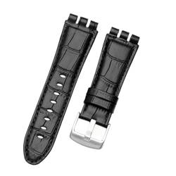 LQXHZ Kompatibel mit Swatch-Armband, 23 mm, weiches und wasserdichtes Echtleder-Armband, Schwarz/Braun, 23mm black clasp, Achat von LQXHZ