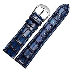 LQXHZ Mode Echtes Leder Herrenarmband Klar Persönlichkeit Krokodil Textur Armband Armband Armbanduhr Band 18mm 20mm 22mm Blau (Color : Blue, Size : 22mm silver clasp) von LQXHZ