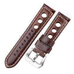 LQXHZ Öl Wachs Rindsleder Uhrenarmbänder 22mm 24mm Dunkelbraun Frauen Männer Mode Echtes Leder Uhr Band Strap Gürtel Mit Pin Schnalle (Color : Dark Brown, Size : 22mm) von LQXHZ