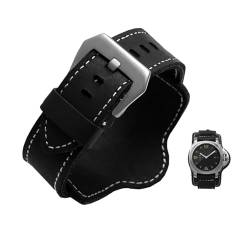 LQXHZ Retro Dick Echtes Leder Uhrenarmband Uhrenarmband Herren Armbanduhr Armband Armbanduhren Band 20 22 24mm 26mm Braun Schwarz Mit Mat (Color : Black silver buckle, Size : 26mm) von LQXHZ