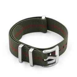 LQXHZ Uhrenarmband Mit Nylonarmband, Elastischer Gürtel, 18 Mm, 20 Mm, 22 Mm (Color : Green-Red Line, Size : 20mm Silver Buckle) von LQXHZ