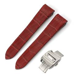 LQXHZ 20 Mm 23 Mm Hochwertiges Italienisches Rindsleder-Uhrenarmband, Schwarz, Braun, Strukturiertes Lederarmband, Geeignet For Cartier Santos-Uhren (Color : Red, Size : 20MM_SILVER CLASP) von LQXHZ