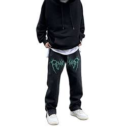 LQXLED Männer Y2K Street Hiphop Jeans Fashion Schwarz Lose Board Denim Hosen Insgesamt Male Rap Jeans Plus Size Seitlicher Reißverschluss,L von LQXLED