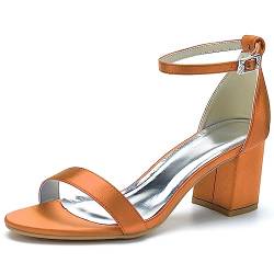 Damen Sandalen mit Blockabsatz Sommer Sandaletten Knöchelriemen Offene Zehen Braut Hochzeitsschuhe,Orange,41 EU von LRMYMHY