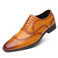 LRUII Formelle Oxford-Schuhe für Herren, Schnürung, Flügelspitzen, Brogue, polierte runde Zehenpartie, PU-Leder, rutschfest, rutschfest, Gummisohle, Business von LRUII
