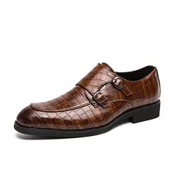 LRUII Formelle Schuhe für Herren zum Hineinschlüpfen mit Mönchsriemen und Schürzenzehe, PU-Leder, Gummisohle, Rutschfester Blockabsatz, rutschfestes Gehen von LRUII