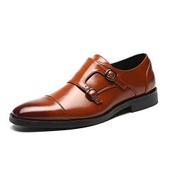 LRUII Oxford-Schuhe für Herren, zum Hineinschlüpfen, mit Monk-Riemen, Cap Toe, schwarz, brünierte Spitze, PU-Leder, rutschfest, Blockabsatz, Gummisohle, für den Außenbereich von LRUII