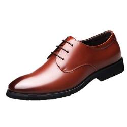 LRUII Oxford-Schuhe für Herren, zum Schnüren, runde, brünierte Zehenpartie, Derby-Schuhe, Leder, rutschfest, rutschfest, Blockabsatz, Gummisohle, Hochzeit von LRUII