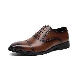 LRUII Oxford-Schuhe für Herren, zum Schnüren, runde, brünierte Zehenpartie, Lederkappe, Derby-Schuhe, Gummisohle, niedrige Oberseite, rutschfest, klassisch von LRUII
