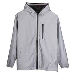 LRWEY Reflektierende Jacke Harajuku Windbreaker Jacken mit Kapuze Streetwear Mantel Gr. XL, grau von LRWEY MEN