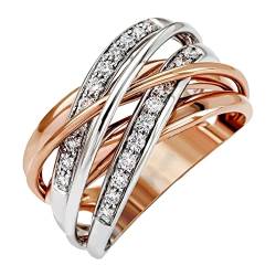 Einfacher Hochzeitsring Diamant offener Silberring Italienischer Silberring Paarring Vergoldet Perle Modern Ring Female Kleines Mädchen Ring Set, F, C von LRWEY