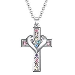 Europäische und amerikanische Mode farbige Diamant-Kreuz-Halskette weibliche christliche Anhänger herzförmige Schlüsselbeinkette Schmuck 6 Stück lange Choker, 6 Stück A, Einheitsgröße von LRWEY