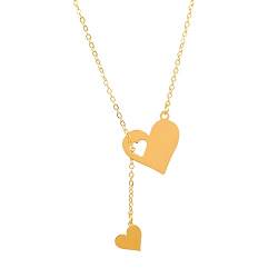 Halskette mit Herz-Anhänger für Mädchen, Frauen, Freunde, Entfernung, Geburtstagsgeschenk, 6 Stück runde Halskette, 6 Stück Gold., Einheitsgröße von LRWEY