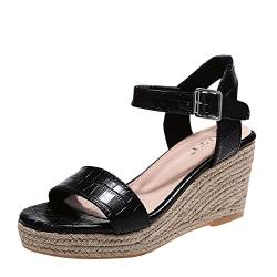 Keilabsatz Damen Schnalle und Espadrille Muster Frühling Absatz Mode Tier Sandalen Sommer Damen Sandalen Tierdruck Sandalen Frauen, Schwarz , 43/43.5 EU von LRWEY