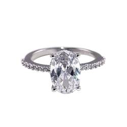 LRWEY Ring für Damen, weißer Stein, Hochzeit, Verlobung, Schmuck, Geschenk, modischer Ring, C, 34 von LRWEY