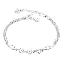 Verstellbares Armband für Damen, 925er Sterlingsilber, Herz, verstellbar, Armband, Modeschmuck, Zubehör für Party, Bankett, Hochzeit, Ohrringe für die Braut mit Saphiren, silber, Einheitsgröße von LRWEY